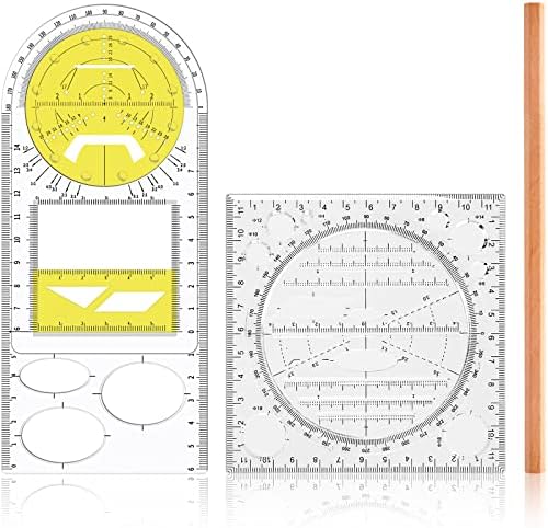 Régua geométrica multifuncional, modelo de medição do modelo de régua de desenho com 1 lápis, réguas de rascunho de plástico réguas geométricas multifuncionais para escolar