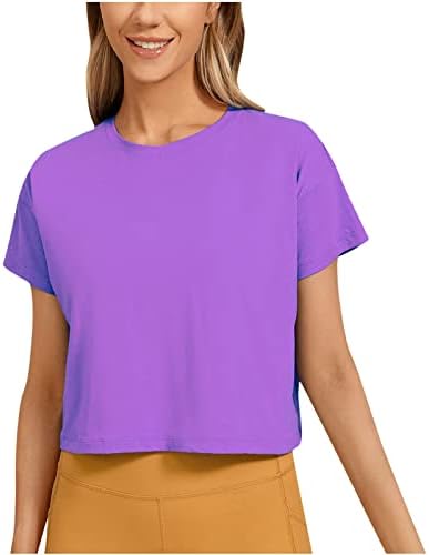 Culturas de manga curta de verão feminino Tops de colheita casual Crewneck de cor de cor de cor de cor de coridade Slim Fit T-shirts