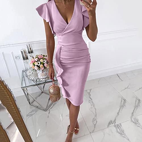 Túnica Vestido Slim Bodycon Slim Bodycon mangas vestidos midi de cor sólida camisa de cor sólida verão elegante e elegante