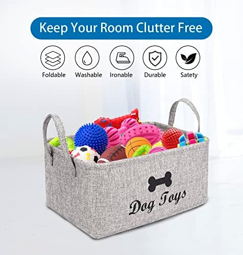 Brabtod Cotton Linen Dog Toys Box, cesta de armazenamento de tecido com alça, cubo organizador para brinquedos para animais