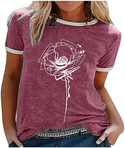 Camisetas gráficas vintage para mulheres, camiseta gráfica de leão camisa de férias de flores silvestres camisetas de manga curta