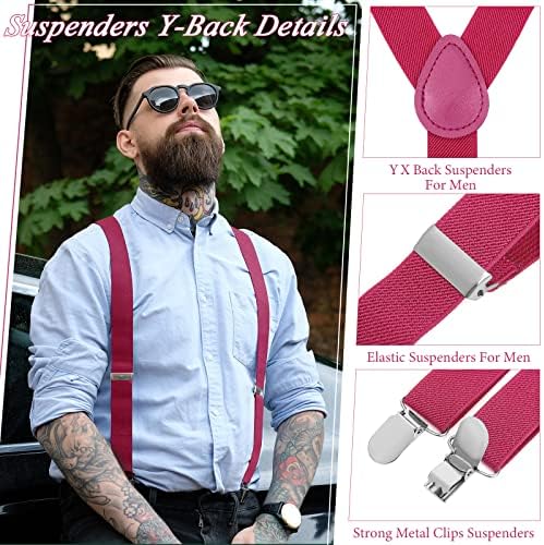 6 Pacote Y Style Style Unissex Suspenders suspensórios elásticos para homens Suspenders de arco -íris ajustáveis ​​com clipe para