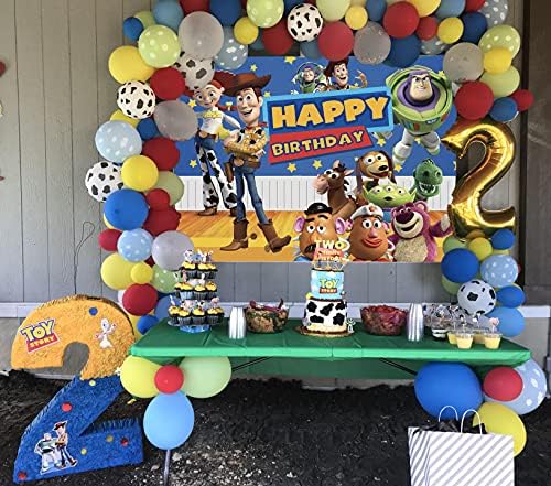 Festa de aniversário de brinquedo Festa de aniversário Fotografia Caso -pano de fundo Festa de festas de festas de bolo de mesa de decoração Background Backgry Baby Sky Blue Sky Sky Indoor Party Photo Studio Props Background