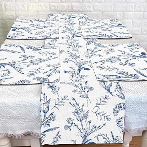 Procida Spring Blue Floral Placemats Conjunto de 4, 12 x 18 polegadas azul marinho de mesa de mesa de mesa lavável à prova d'água para festas de férias sazonais decoração de jantar de cozinha em casa