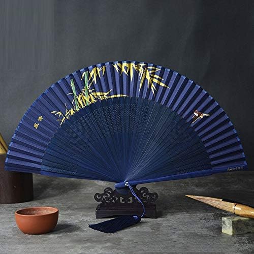 Ventilador dobrável de lyzgf, ventilador de mão dobrável chinesa vintage lua portátil fã de seda de seda com molduras de bambu fã