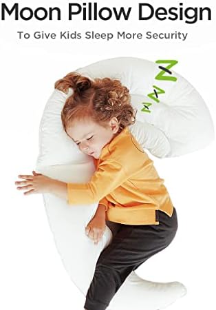 Choc Chick Curve travesseiro de corpo comprido para criança, 34x28 polegadas de lua forma de criança macia abraço crianças travesseiro de sono, travesseiro de algodão orgânico almofada lavável travesseiros de berço bebê respirável