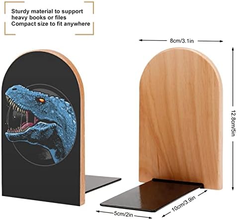 Dinosaur T-Rex Head Wood Livro termina 2 PCs Livros de madeira não deslizantes para decoração de escritório em casa Livros pesados/CD/filmes 5 x3.1 x3.9