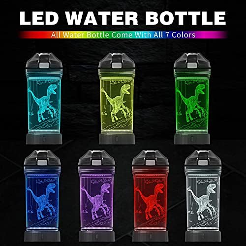 Light Up Dinosaur Water Bottle com luminária noturna de cor para alterações- 14 oz Tritan BPA grátis ecologicamente correto-