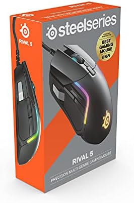 Steelseies rival 5 Rouse de jogos com iluminação PrismSync RGB e 9 botões programáveis ​​� FPS, MOBA, MMO, Battle Royale � 18.000 CPI