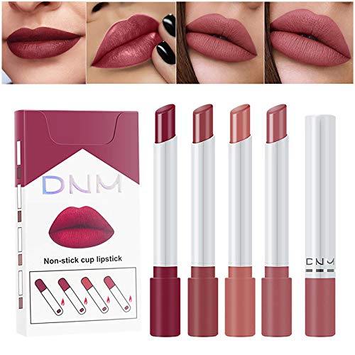 Sweetshion Velvet Mist Lipstick Conjunto Womens Color Non Stick Copo Nude Lip Lip Gloss, Kit de batom de capa de cigarro rosa