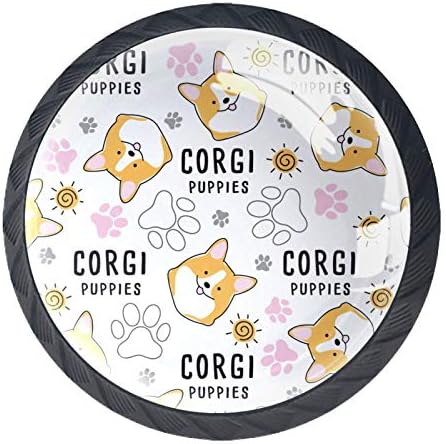 Cute Corgi Dog Garra Padrão de vidro para gaveta Cledador 4 PCs