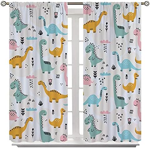 Uuz Kids Kids Dinosaur Blackout Cortinas, dinossauro de desenho animado Adorável dino graffiti Padrão de decoração impressa cortinas de janela adequadas para menino quarto de menina e sala de estar, 42x63 polegadas, colorido