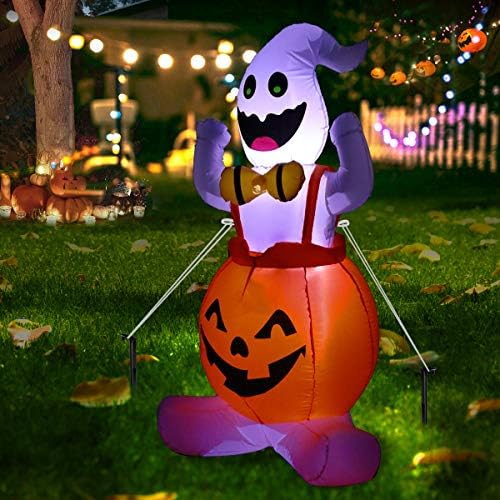 Toloco 4 pés Halloween Fantasma inflável de abóbora, decorações infláveis ​​de Halloween ao ar livre e interno, decorações