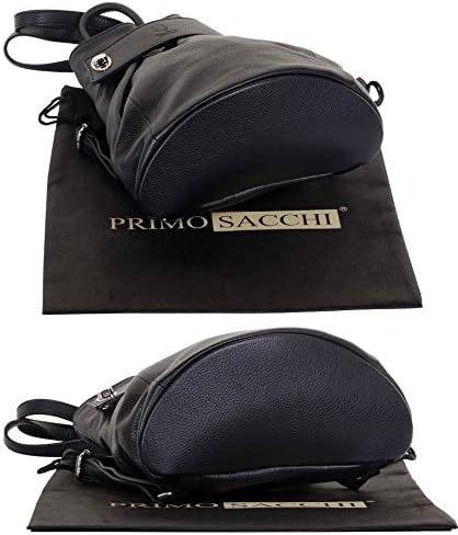 Mochila de ombro de couro preto com textura italiana Primo sacchi