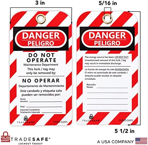 Tags de etiqueta de bloqueio bilíngues do TradeSafe - Peligro no Operar, 30 Danger não opere tags com 30 gravatas, premium 32