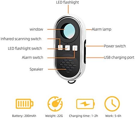 Yilaigo Personal Anti-Spy Camera Finder, um detector, localiza imediatamente câmeras ocultas rapidamente e transporta dispositivos protegidos da vigilância.