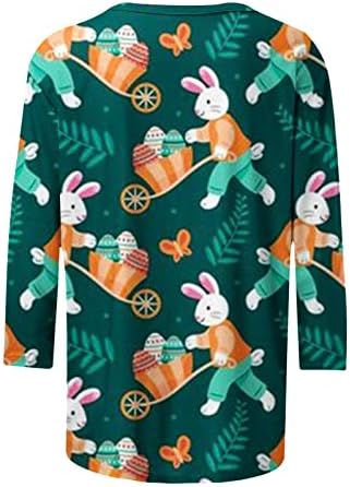Camisas de Páscoa feminina Bunny fofinha estampa 3/4 de manga Tops Easter ovos de páscoa Crew tee camiseta de verão camiseta de blusa casual