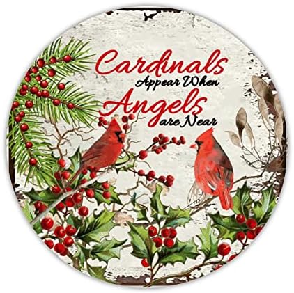 Welcome Sign Red Bird aparece quando os anjos estão perto de redondo sinal de lata de Natal Mistleto Wreath Sign Christmas Joy