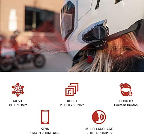 Sena 50s Motorcycle Dial Dial Comunicação fone de ouvido Bluetooth com som de Harman Kardon Integrated Mesh Intercom System & SC-A0325 Alto-falantes de alta definição, graves e clareza aprimorados