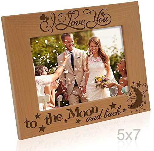 Kate Posh Eu te amo para a lua e as costas gravadas em madeira natural moldura, casais no amor presentes, dia dos namorados, noivado, casamento