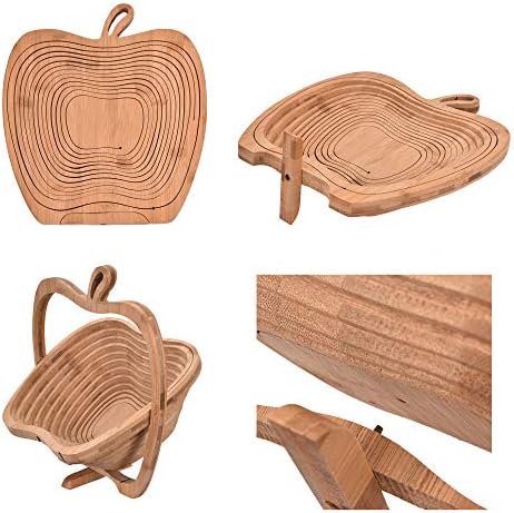 Aeravida exclusiva de madeira de bambu em forma de maçã tigela ou cesta dobrável de madeira