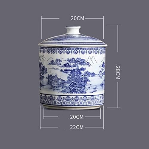 Jarra de gengibre chinês azul e branco de depila, vaso tradicional de jarro de templo antigo com tampa, china ming estilo jarros