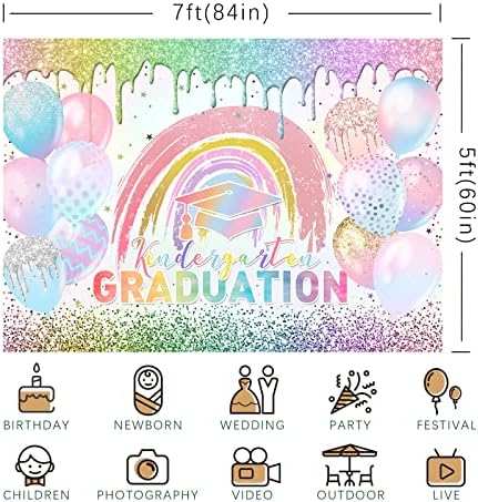 Cenário de graduação do jardim de infância do rsuuuinu para crianças coloridas glitter glitter arco -íris pré -escolar da escola de baile decoração de decoração de decoração de fundo de 2023 parabéns parabéns parabéns