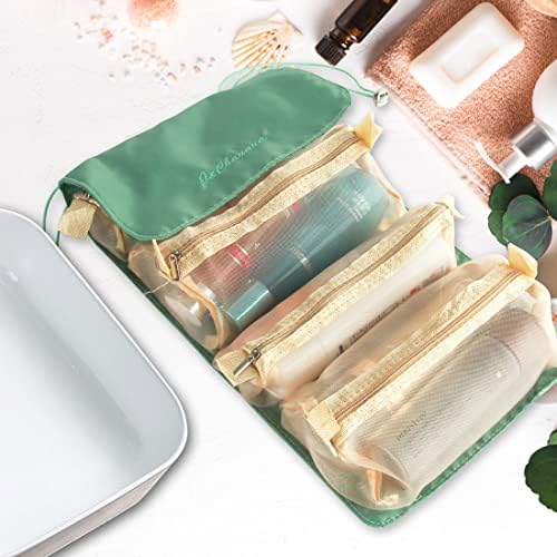 Bolsa de maquiagem de enrolamento pendurado acharming, bolsa de higiene pessoal dobrável 4 em 1 para viajar, sacos de armazenamento removíveis, sacola de organizador cosmético de viagem para mulheres/homens