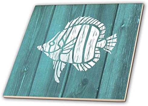3drose white pintado de peixe tropical em fundo de cerceta-não é real azulejo de madeira-cerâmica, 4 polegadas, multicolor