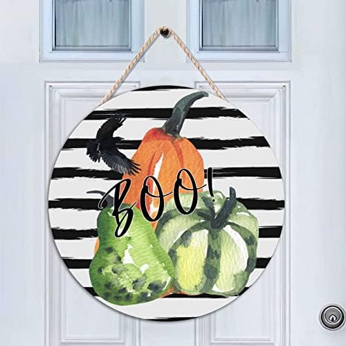 UTF4C Happy Halloween Boo Wood Door Sign Boo Porta da frente Placa 18 x 18 Pumping Wall Plening Sign Placa para porta de entrada