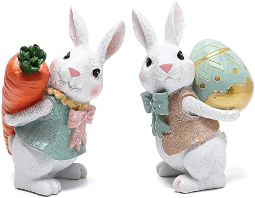 Hodao 5,5 polegadas Polyresin Bunny Decorações da primavera Decores de Páscoa Figuras Decorações de comprimido para festas Férias