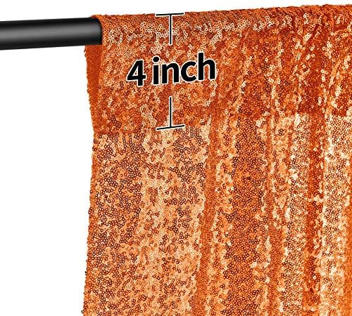 2 × 8ft-2pcs Cortes de cenário de lantejoulas laranja painéis, cenário de fotografia Cortes de glitter Fundo de tecido para decoração de festa de casamento de Natal Decoração