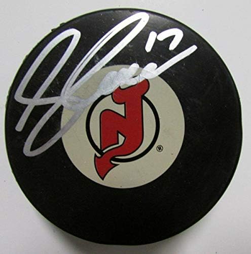 Peter Sykora New Jersey Devils Autografou/Assinado Devils Logo Puck JSA 144354 - Pucks NHL autografados