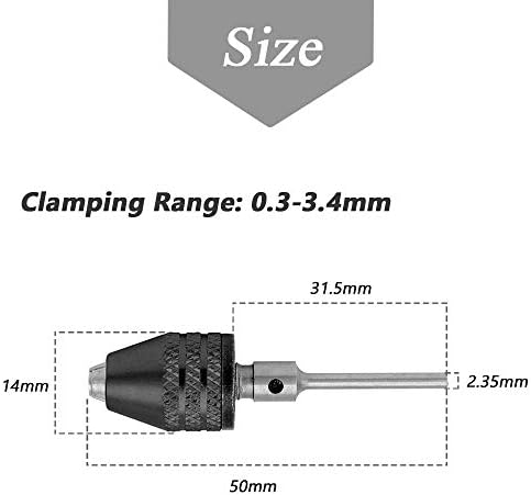 MESEE 2PCS Mini JAW Drill Chuck Adaptador de conversão de chuck, 0,3-3,4mm Capacidade Converter Ferramenta de broca elétrica de reflexão para perfuração de madeira | Haste redonda de 2,35 mm