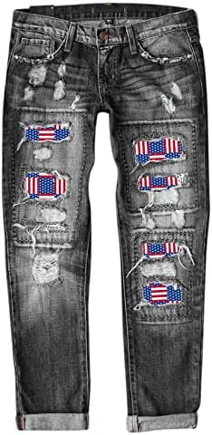 MASHUI HETRO MULHERM JEANS JEANS Independência Impressão Roup Ripped calça jeans para mulheres plus size