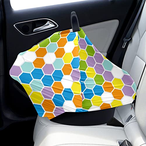 Tampa de assento de carro para bebês azul amarelo branco laranja geométrica hexagon tampa de enfermagem capa de carrinho de