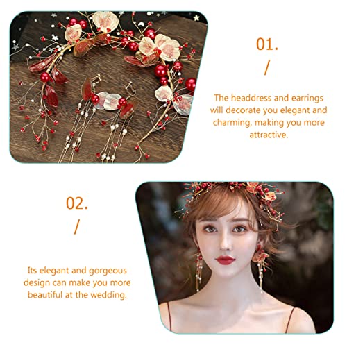Acessórios para cabelos de noiva de Lalafina 5Sets Cabeça de borla e dama de honra Flor de arco de cabelo de noiva Brincos chineses
