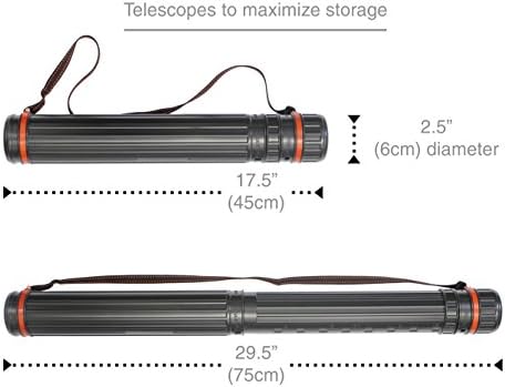 PLÁSTICO PLÁSTICO PLÁSTICO DE BLACO 17,5 ”x 2,5” Diâmetro Telescópio Documento e Tubo de trânsito de armazenamento de pôsteres com alça de nylon com nylon
