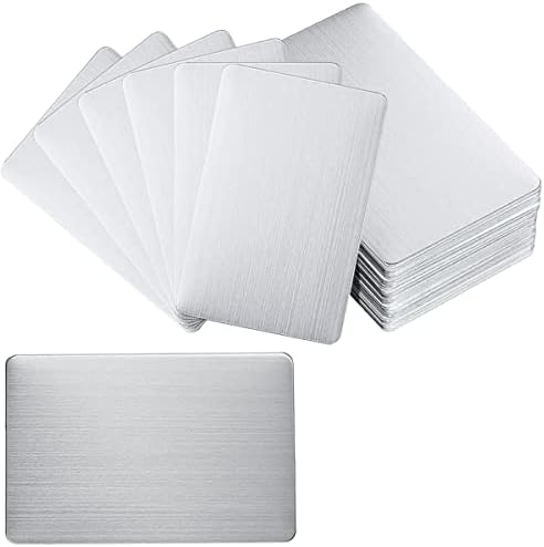 Losyhu 100 PCs Cartão de visita de metal de prata Espessura em branco 0,21 mm, cartões de metal em branco de alumínio para gravação,