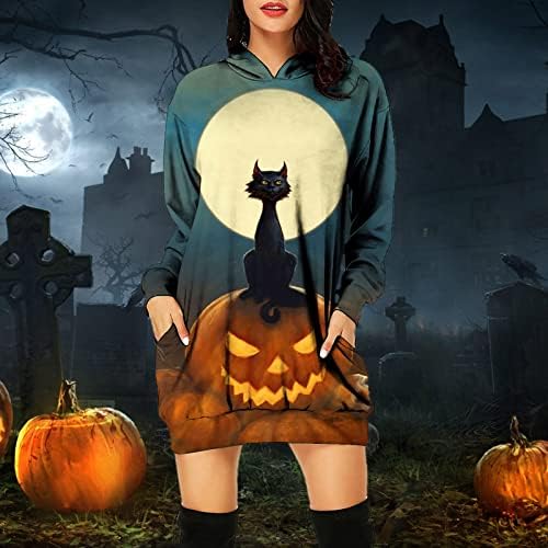 BEUU MATHE MAIS Pumpkin Prind Hooded Sweethirts Dress Halloween para mulheres com moletons de manga longa com capuz com bolsos