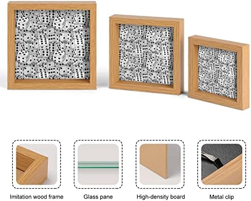 Dices pretos e brancos moldura de madeira de 3 molduras de fotos com vidro para casa de desktop decoração de desktop