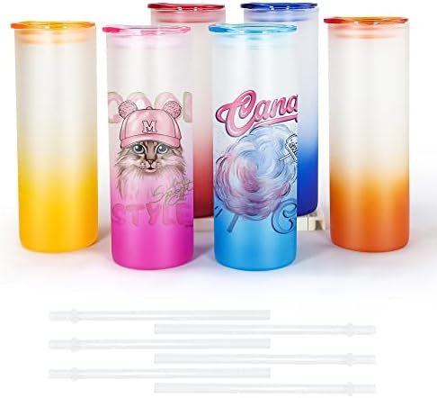 AGH 25 onças de vidro em branco de vidro com tampa multicolorida e canudos de plástico, copos de copos de cor de 6 packs copos