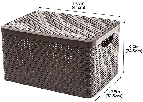 Caixa de armazenamento grande YHBM com tampa, retângulo de tecelagem de plástico de tecelagem