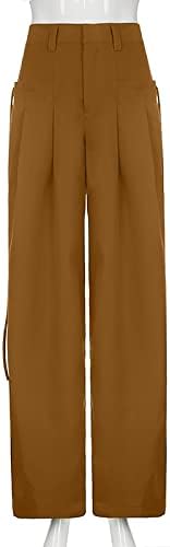 Calças de perna larga de Gteuktg para mulheres com cintura alta calças casuais calças de piso calças folgadas de moda desgastada com bolsos