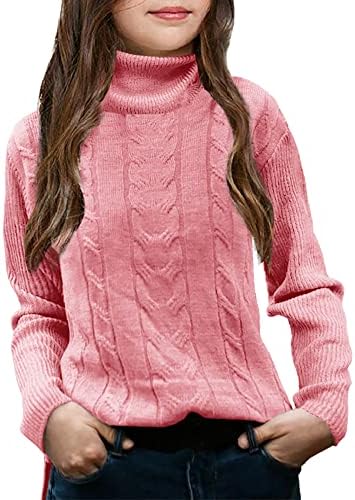 Meninas Turtleneck suéters Pullover Kids Kids Cable Knit Manga Longa Jumper Tops