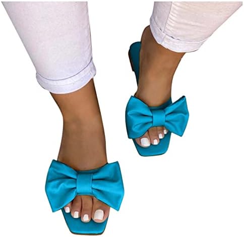 Flippers planos para mulheres Bowknot Square Toe Sandals ao ar livre de verão Sapatos Sapatos Lady Lady Solid Classic