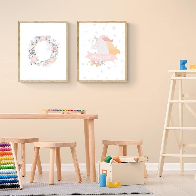 Voton Floral Alphabet Letters Art Wall Art Posters e impressões para a decoração da sala de quarto de bebê rosa decoração