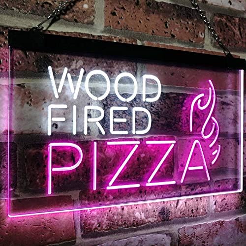 Pizza de pizza de pizza dupla de madeira de madeira advpro sinal de néon LED branco e roxo 12 x 8,5 ST6S32-I2887-WP