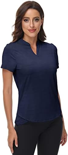 Dotin Women's 2 Pack de 2 pacote em V camisas de pólo de golfe de golfe curta Tops de treping sem gola de colarinho de gola rápida