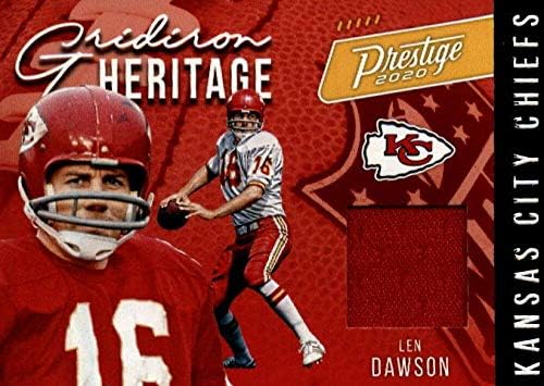 2020 Panini Prestige Gridiron Heritage #14 LEN DAWSON GAME usou Jersey Kansas City Chefes NFL Cartão de negociação de futebol
